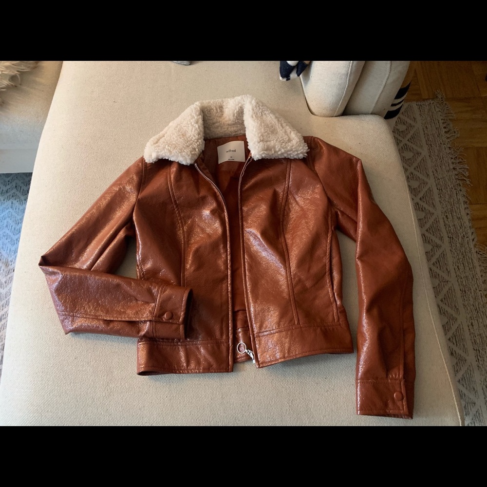 Wilfred Aritzia fax leather brown jacket